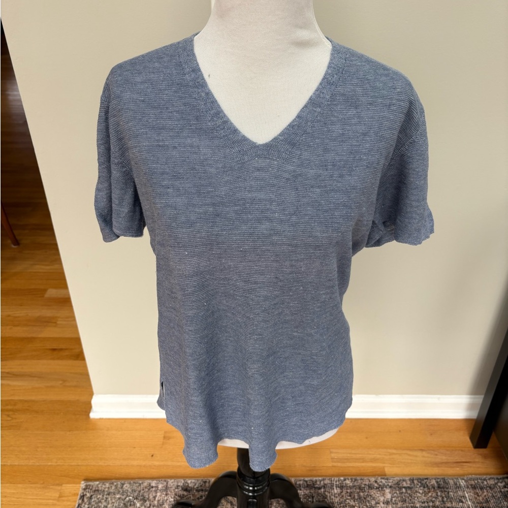 Eileen Fisher Blue Linen Knit Top, Sz S